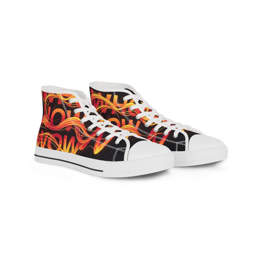 Men's High Top Sneakers with Flame Design - Urban Style, Trendy Footwear, Perfect for Casual Outfits, Unique Gift Idea, Streetwear Fashion